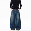 Jeans Unisex in Denim Lavato Retrò: Pantaloni dritti, larghi, a gamba larga con un look cool di alta gamma