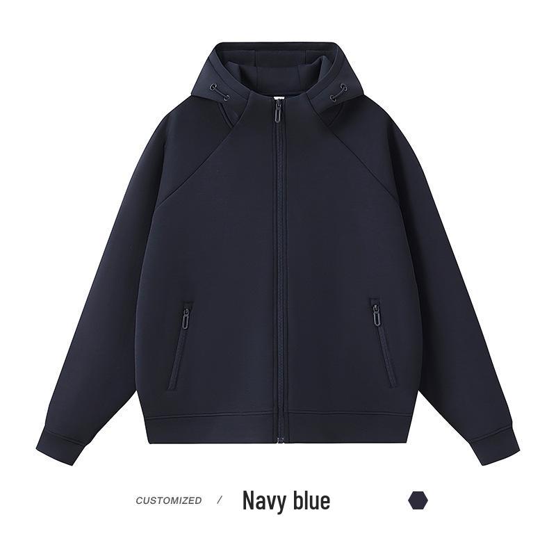 Men's 400g Heavyweight Liquid Cotton Raglan Sleeve Cardigan: Autumn/Winter Solid Color Casual Loose Zipper Hoodie.