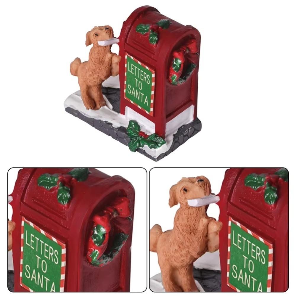 Cartoon Little Red Dog Santa Mailbox Villages Sets Christmas Mailbox Living Room Bedroom Tabletop Figurine Village Accessories