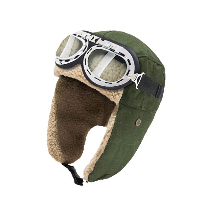 Winter Fleece Lined Aviator Hat With Ear Protection Windproof Warm Cap Outdoor Skiing Motorcycle Riding