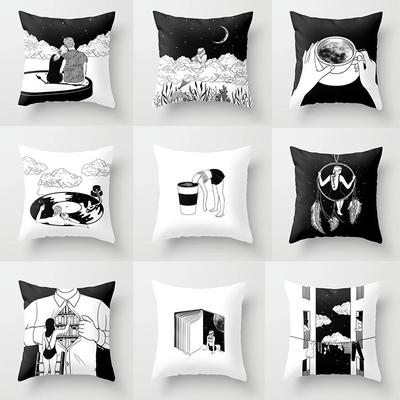 Nordic Black And White Cartoon Portrait Ultra-Short Velvet Pillow Cover Without Core Cushion Cover Premium Durable