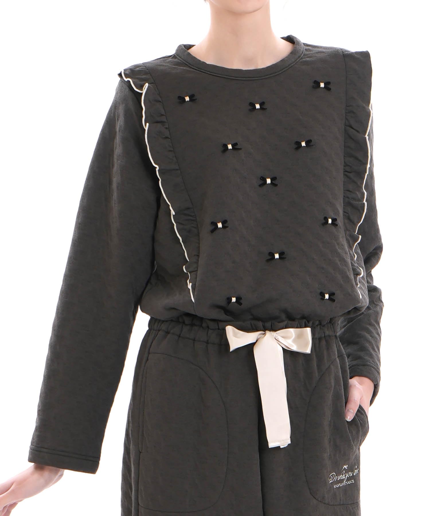 

ribbon jacquard ruffle pajamas Cotton-lined