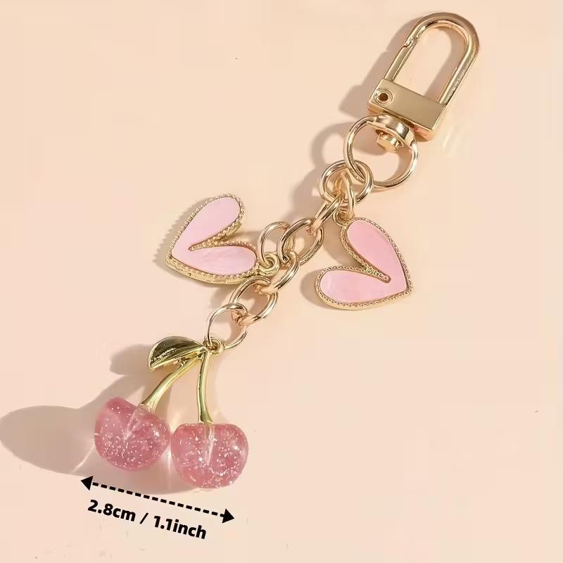 Simulation Crystal Cherry Keychain Bow Pendant Fruit Design Bag Accessories Couple Family Keychain Pendant