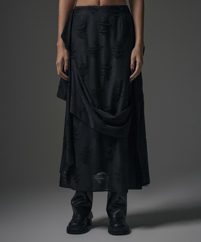 Teulimingbeodeu Strap Drape Damage Skirt [ Black ]
