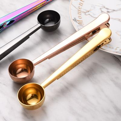 2 In 1 Stainless Steel Coffee Spoon Cafe Decorative Seal Clip Kitchen Gold Accessories