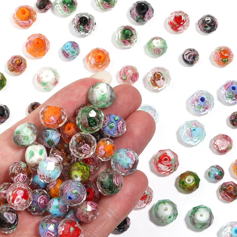 10 Pcs Japanese Millefiori Faceted Goldstone Glass Abacus Beads for DIY Jewelry