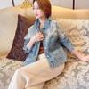 Four Seasons Spring Denim Coat Women's Short Casual Mesh Top Iron Diamond