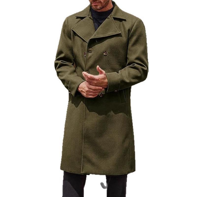 Men's Woolen Coat Long Lapel Double-Breasted Trench Men Winter Coat Casual Fashion Comfortable Windbreak