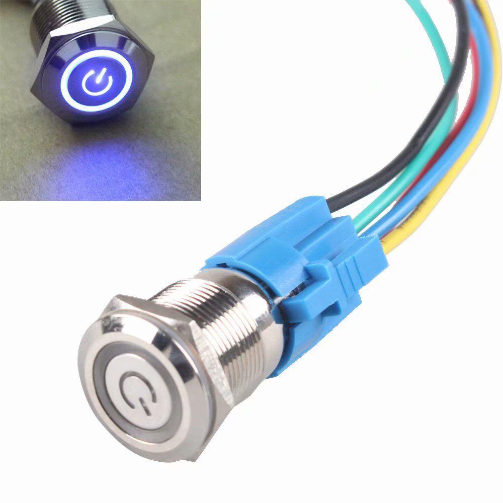 2PCS 19mm 12V Car Blue LED Metal Push Button Toggle Switch Socket Plug