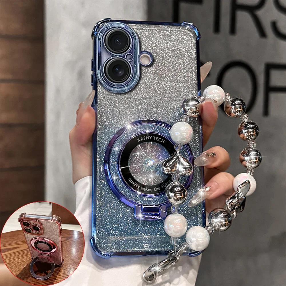 

Shockproof Plating For Magsafe Bracket Bead Bracelet Case For Samsung A53 A52 A32 A13 A23 A33 A73 A12 A22 A51 Glitter Cover For Samsung A03 Core