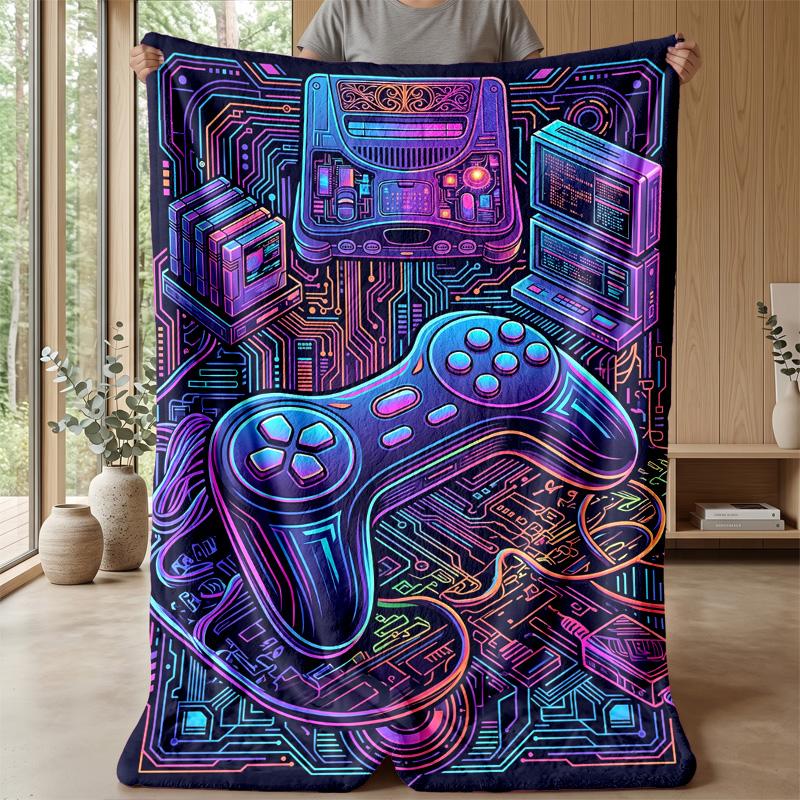 Retro Gaming Controller Theme Blanket Lightweight Warm Flannel Blanket Decorative Throw Blanket for Home Decoration