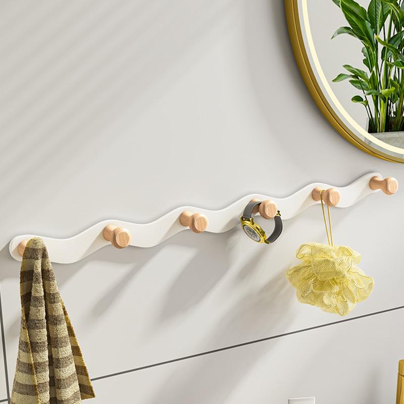 Punch-Free Wave Shape Hook On The Door Iron Raw Wood Living Room Hanging Clothes Hook Bedroom On The Door Wall Clothes Storage
