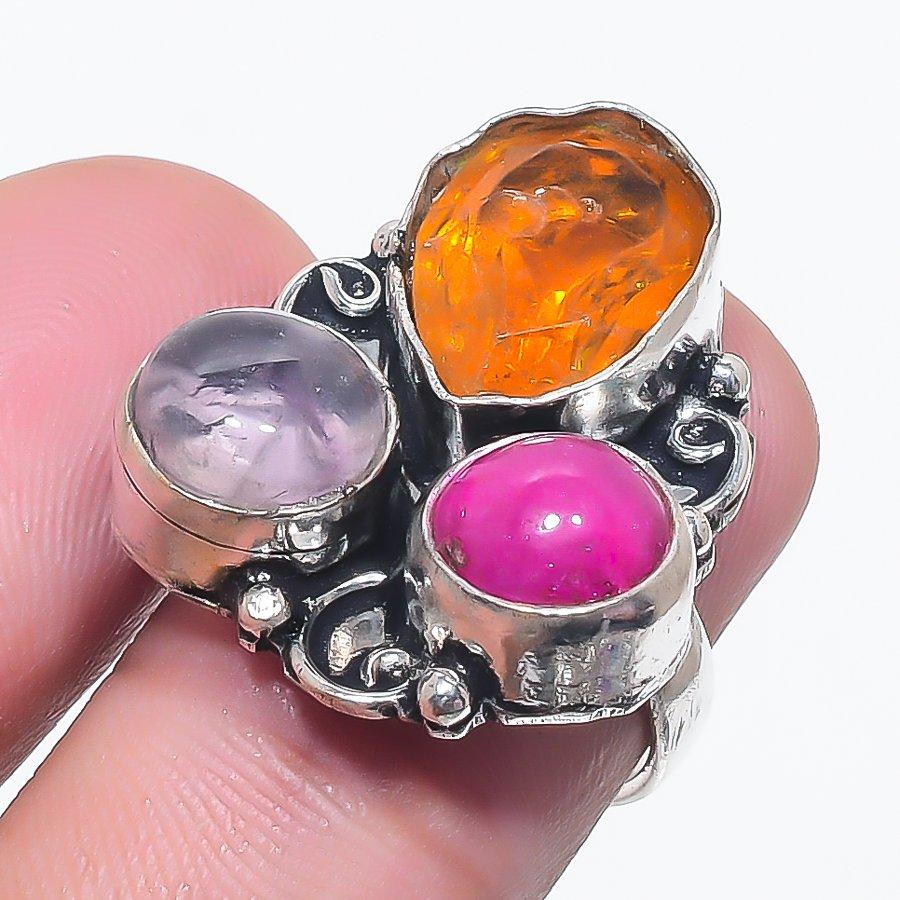 Natural Citrine, Ruby Gemstone 925 Sterling Silver Jewelry Ring Size 5 p5Z19