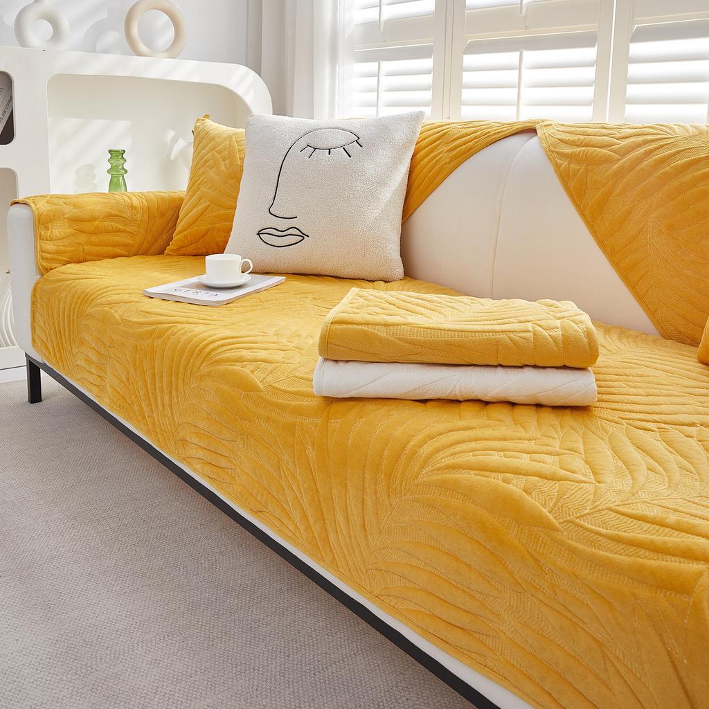 New Leaf Velvet Sofa Pute Vinter Plysj Sofa Pute Pastoral Style Sklisikkert Sofatrekk Ryggstøtte Håndkle Sofatrekk