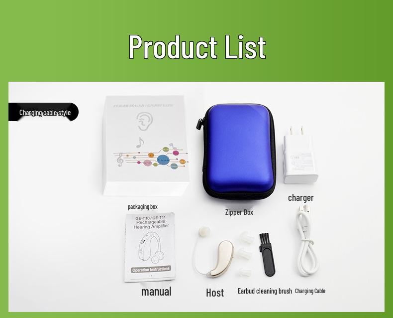 Elderly Hearing Aid: Wireless, Noise-Canceling, Digital, Behind-the-Ear Sound Amplifier with Adjustable Volume