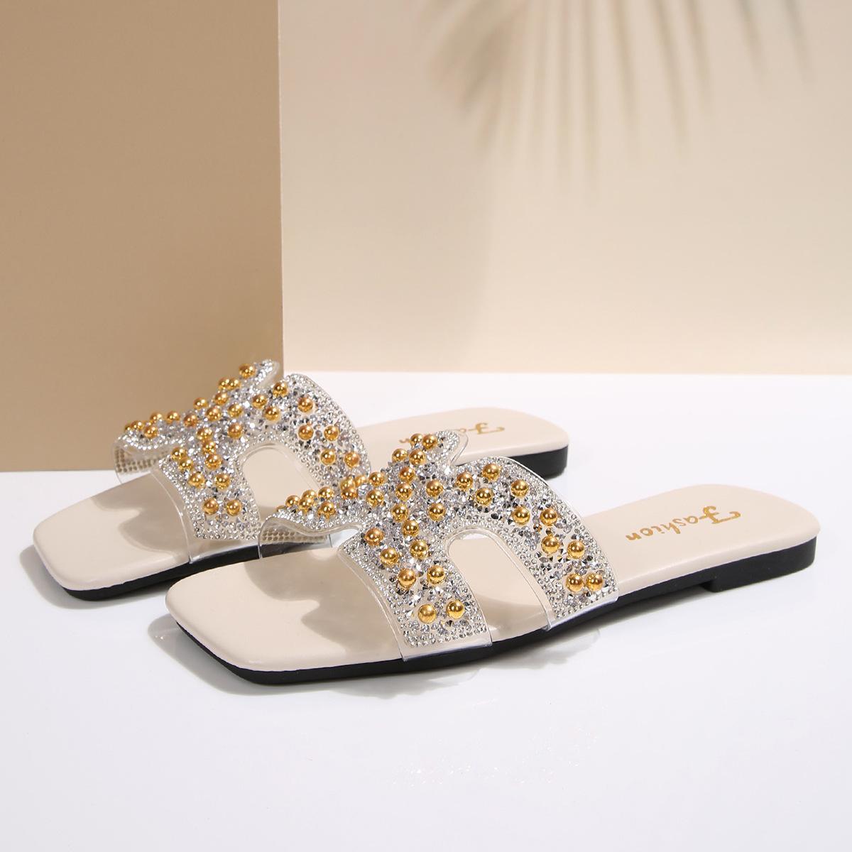 

[Foreign Trade] Slippers women s versatile outer wear flat beach shoes bow fashion one-word sandals tide 43