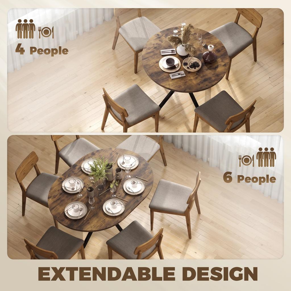 Extendable Dining Table for 4–6 People, Kitchen Table In Industrial Look with Spider Leg, Rustic Brown