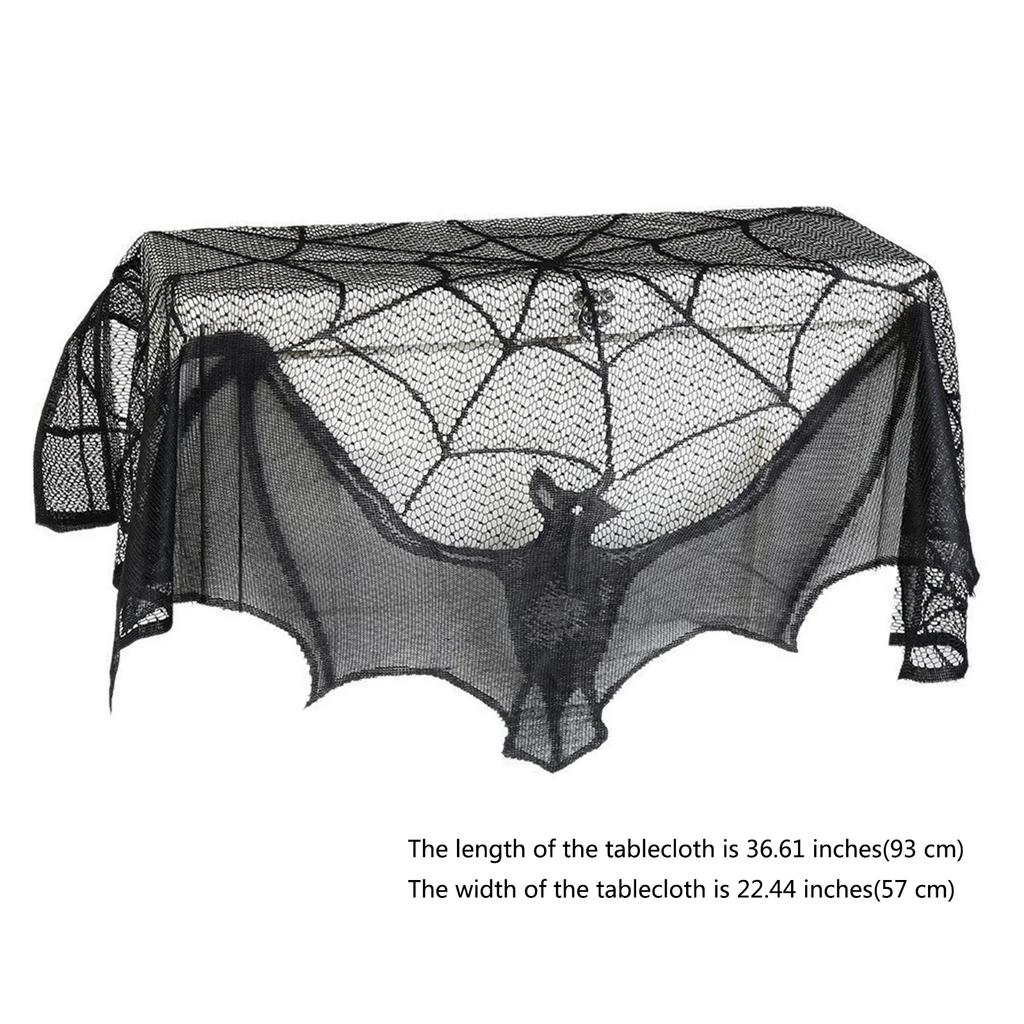 Halloween Decorative Bats Curtains Black Lace Spider Web Holiday Stove Towel Lampshade Fireplace Cloth Decor for Spooky Festival