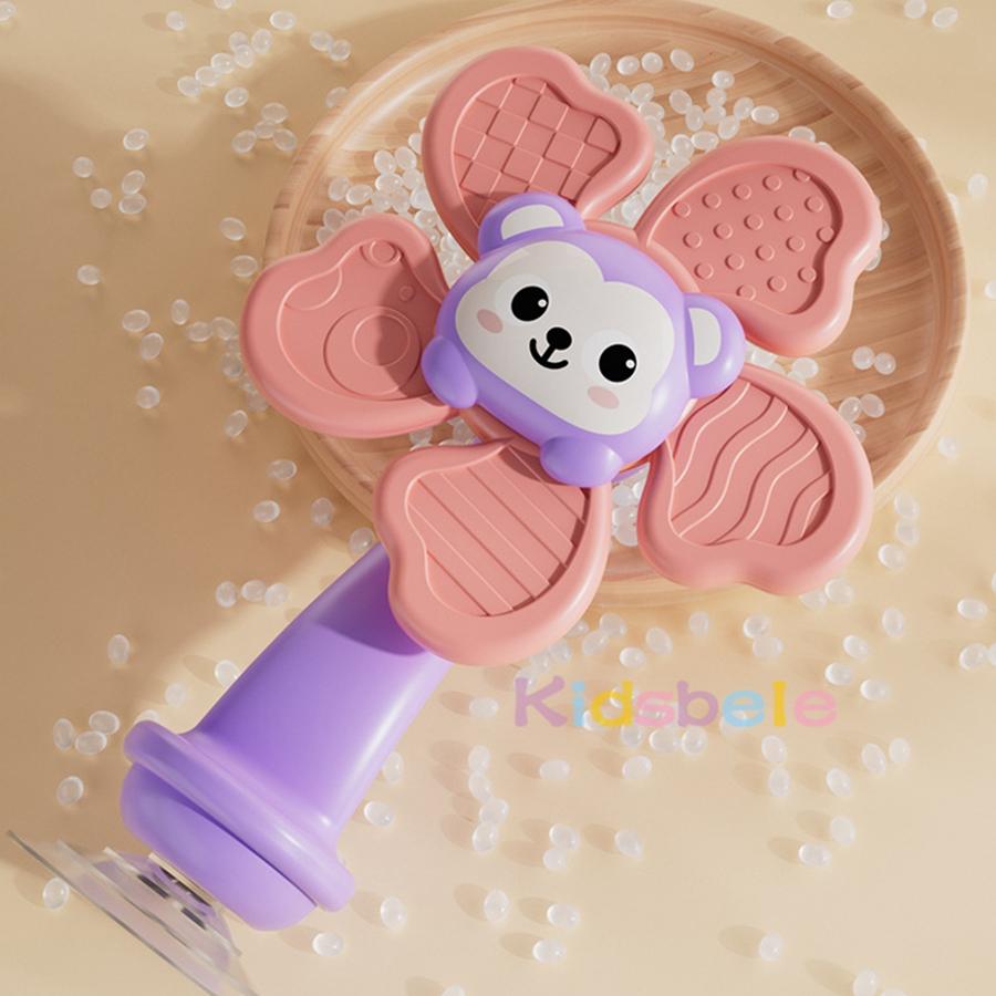 Baby Animal Spinner Toy with Suction Cup Sensory Spinning Rattle, Montessori Early Learning Fidget Toy for Highchair, Car & Bath