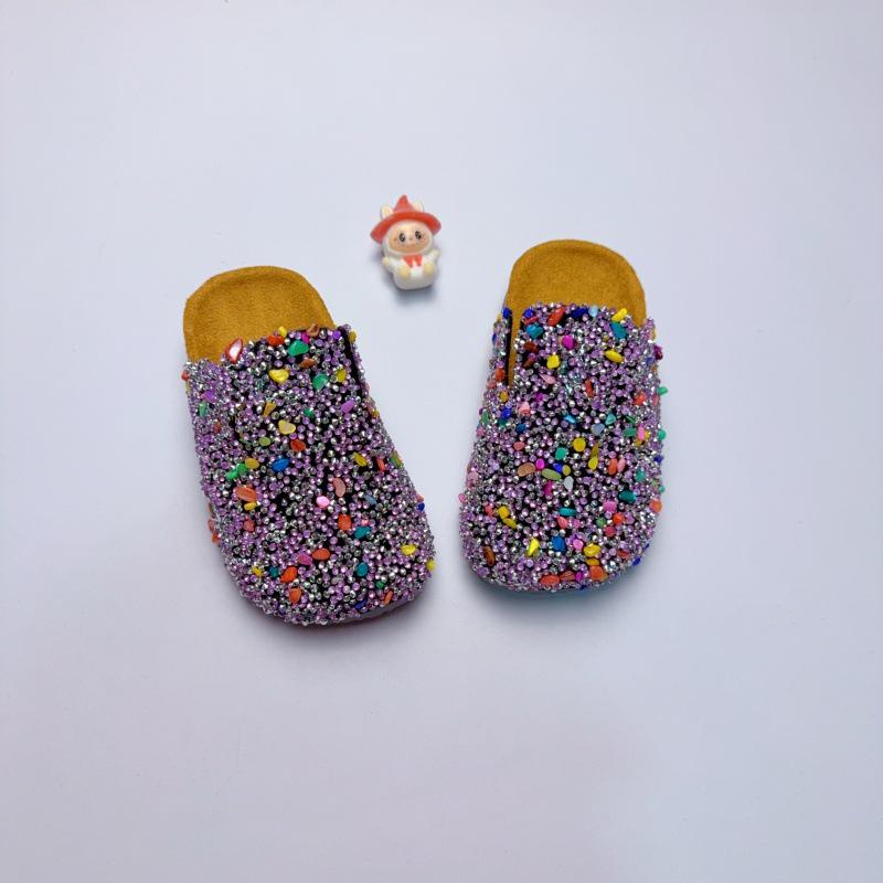 Baotou Rhinestone Thick Sole Non-slip Slip-on Children's Half Slippers for Autumn and Summer