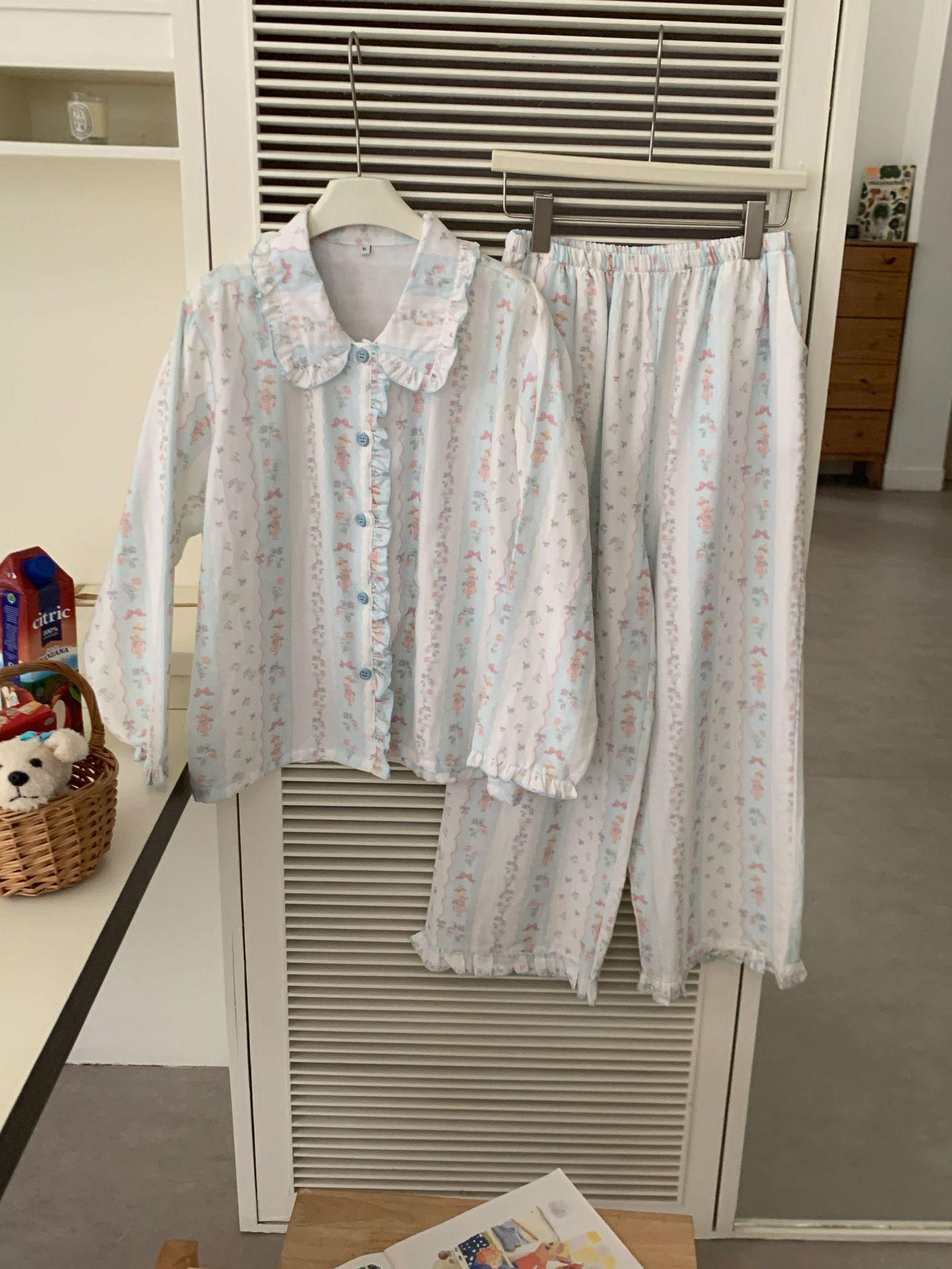 

Sicilian Lace Cotton Double Gauze Pajama Set with Turn-Down Collar L (Height 160-170cm, up to 135 jin)