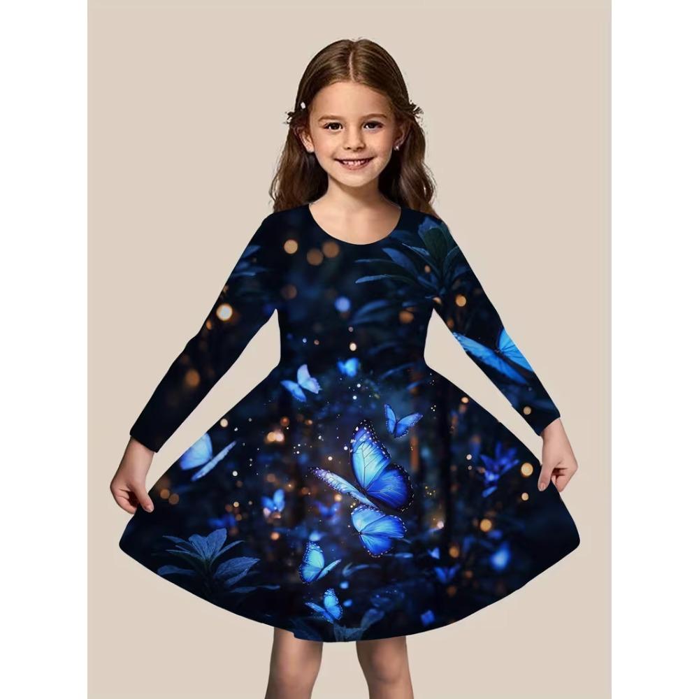 Girls' 3D Butterfly Floral Dress Long Sleeve Summer Spring Vacation Daily Holiday Princess Beautiful Sweet Kids 4-12 Years Casual Dress A Line Dress