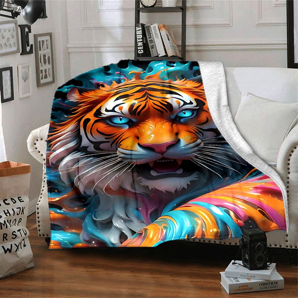 1pc Tiger Print Blanket Lightweight Blanket Throw Blanket For Sofa, Bed, Travel, Camping, Livingroom, Office, Couch, Chair yy251010075