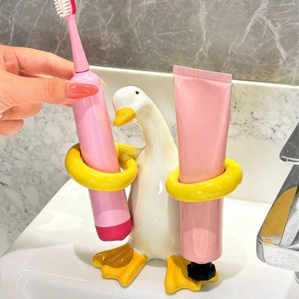 Duck-Shaped Toothpaste Toothbrush Rack Ceramic Makeup Brush Shelf Home Decor