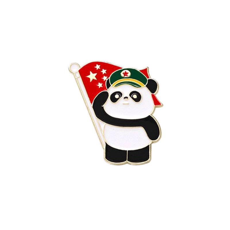 National Day five-star red flag commemorative badge, patriotic panda, literary clothing, schoolbag decoration, oil drop brooch