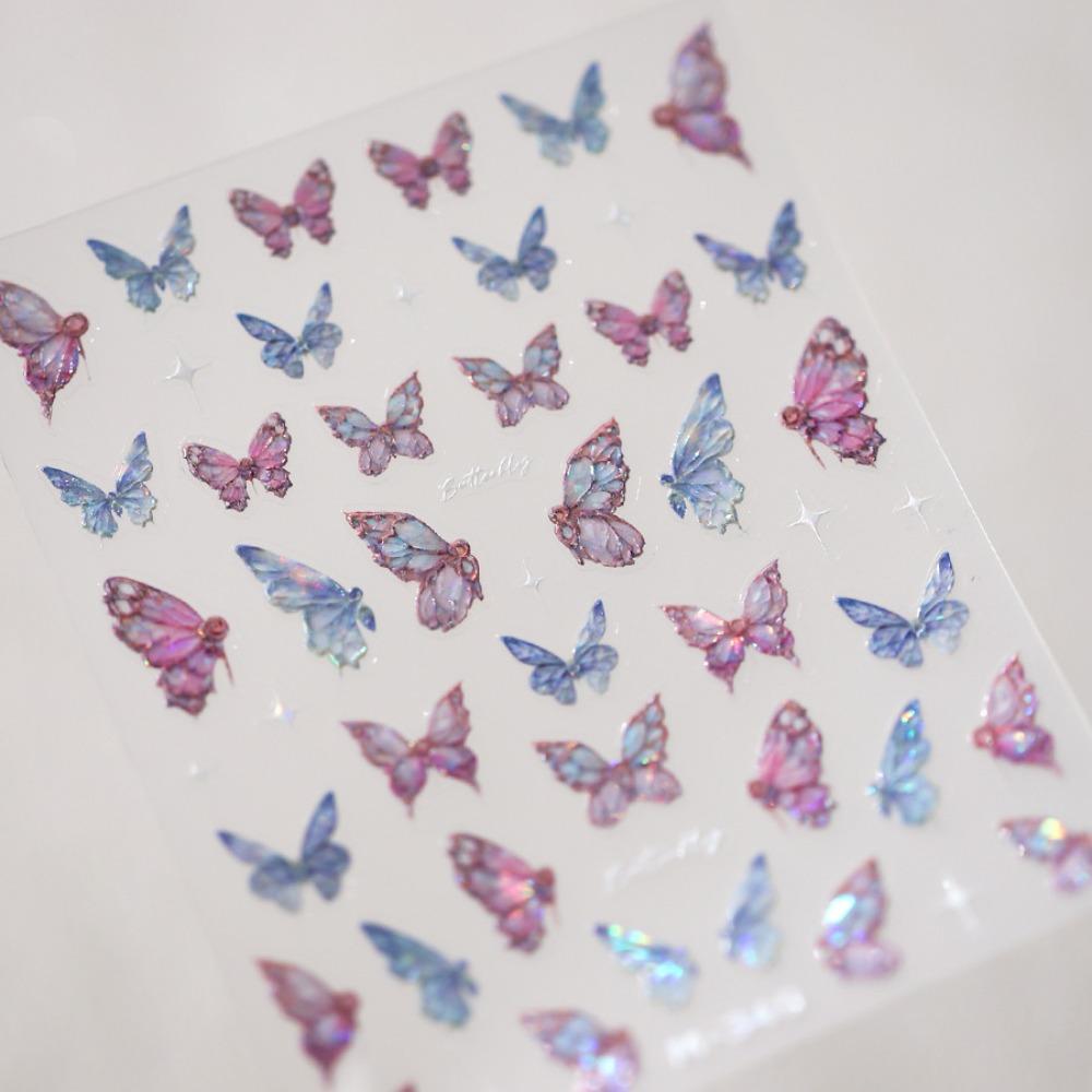 5D Embossed Butterfly Nail Art Stickers Holographic Purple Pink Butterflies Self Adhesive Nail Decals Glitter Nail Design