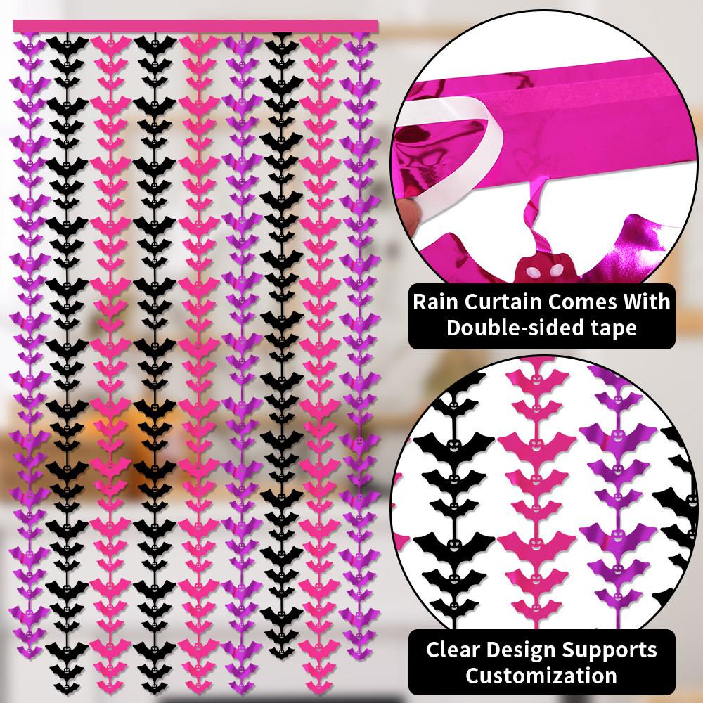 2m Purple Unique Black And Rose Red Bat Curtain For Halloween Decor Celebration