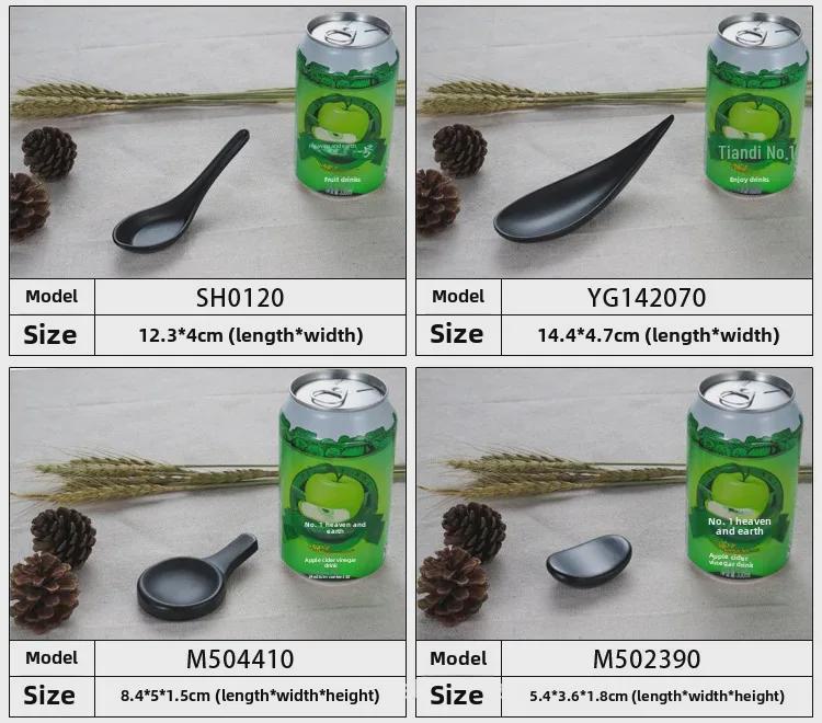 A5 Black Matte Melamine Long Handle Soup Spoon - Food Grade Porcelain Imitation for Restaurants, Hotels, and Hot Pots.