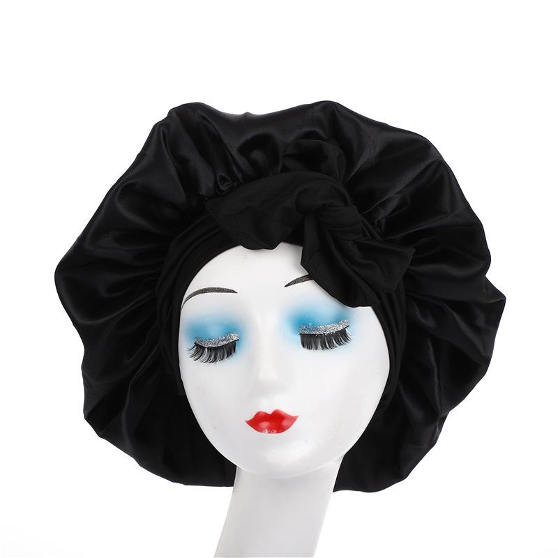Leopard Print Wide Brim Sleep Cap with Bowknot - Faux Silk Hair Care Turban