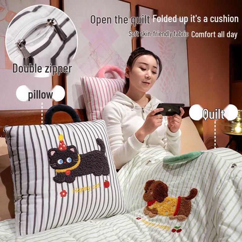 Office Nap Pillow Blanket: 2-in-1 Sofa Throw & Car Cushion Quilt