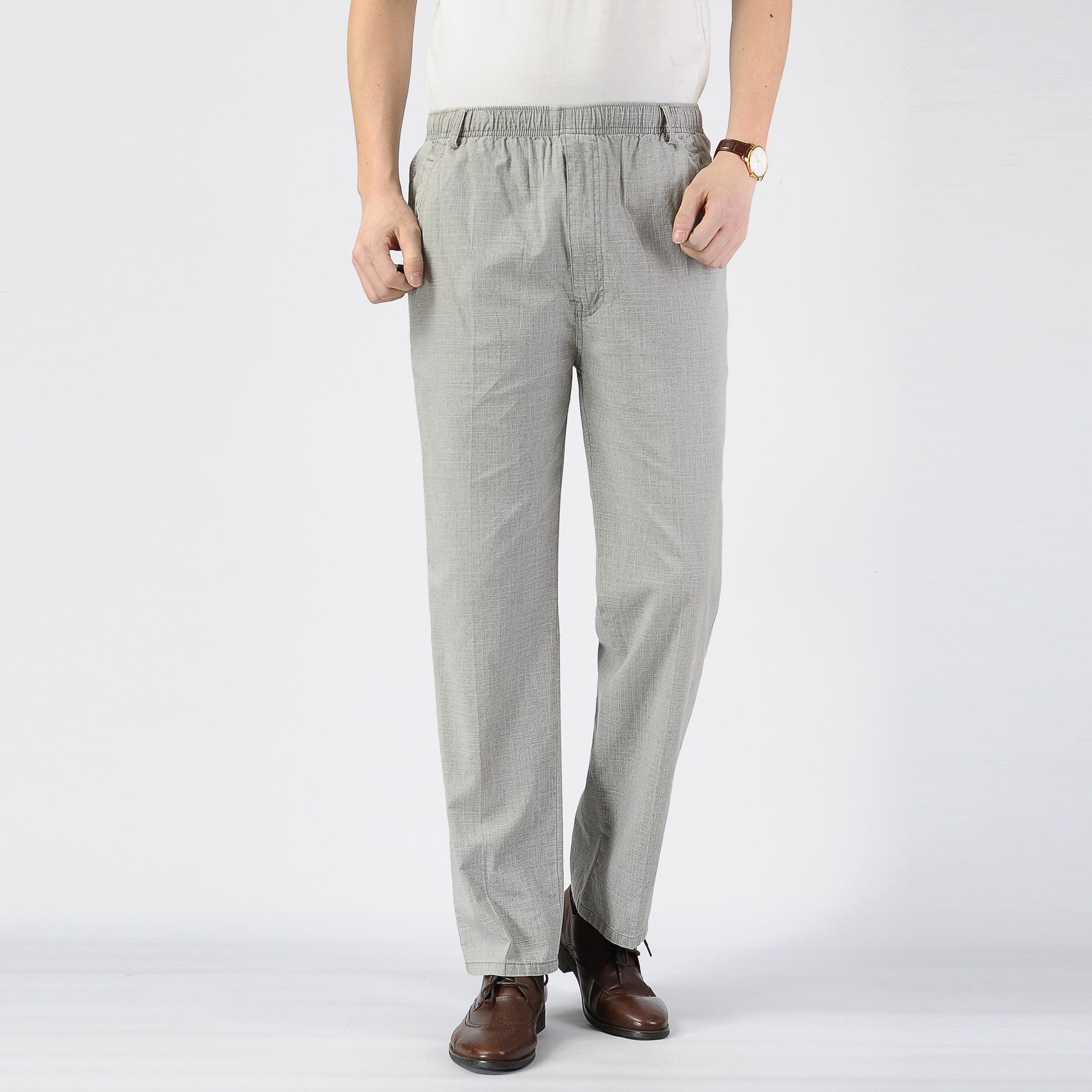 

Летние тонкие повседневные свободные брюки с высокой талией для мужчин среднего и пожилого возраста, удобные, высококачественные, уникальные брюки из льна 35 светло-серый