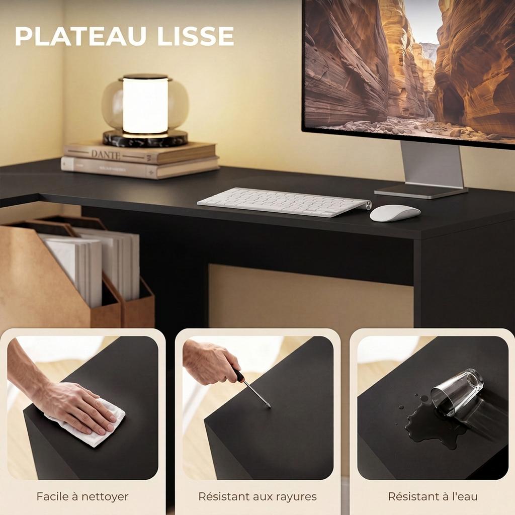 Corner Computer Desk, Fabric Drawer, Open Compartments, 110 x 100 x 75 cm, Black