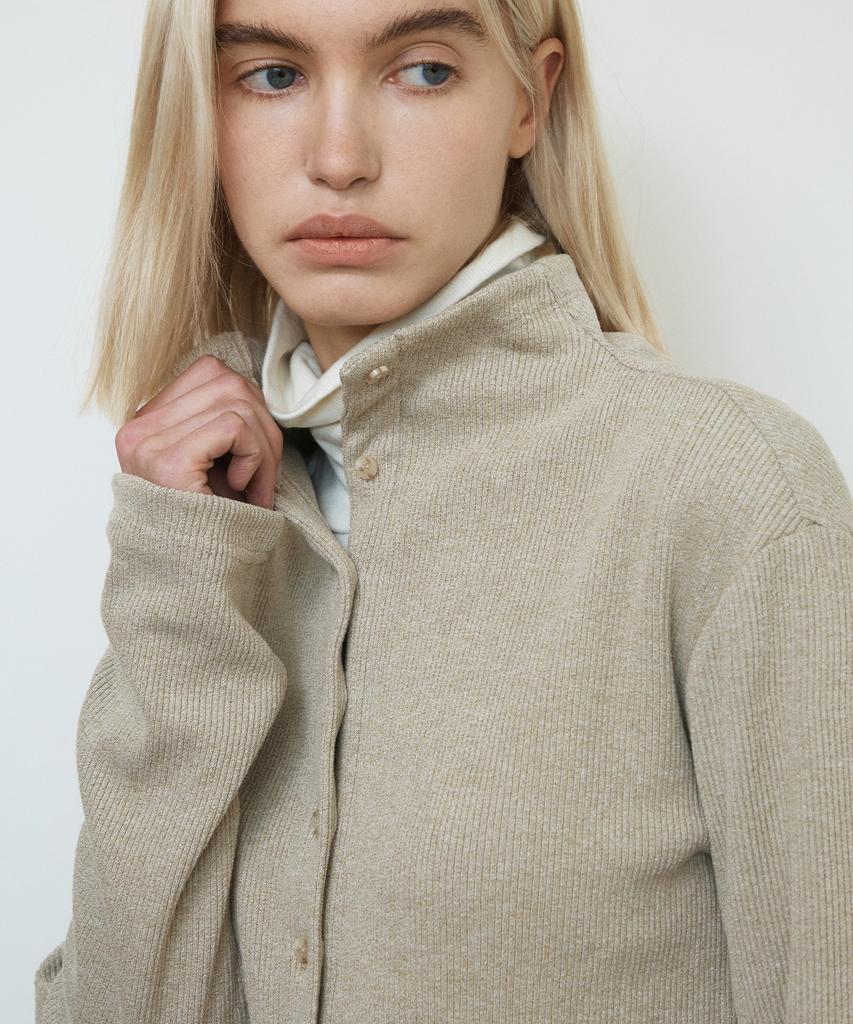 Ihr Half-Neck Rib Button Cardigan / Mixed Beige