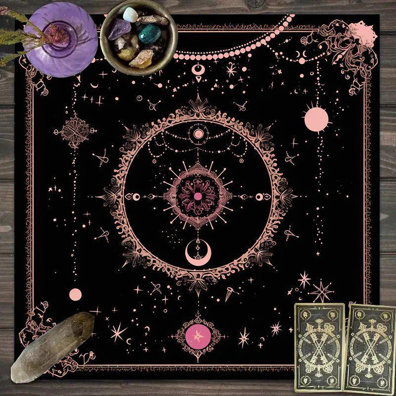 Dark Style Tarot Star & Moon Mahjong Mat - Non-slip, Quick Dry, Stain-Resistant, Water Absorbent