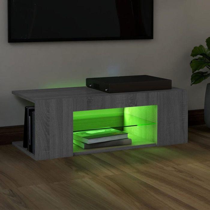 VidaXL Meuble TV avec lumières LED Sonoma gris 90x39x30 cm, support tv, armoire média, armoire hifi, unité tv, unité média, 822666