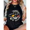 Women Casual Loose T Shirt Black Cartoon Cat And Dog Space Design Graphic Print Top For Daily Wear And Street Style