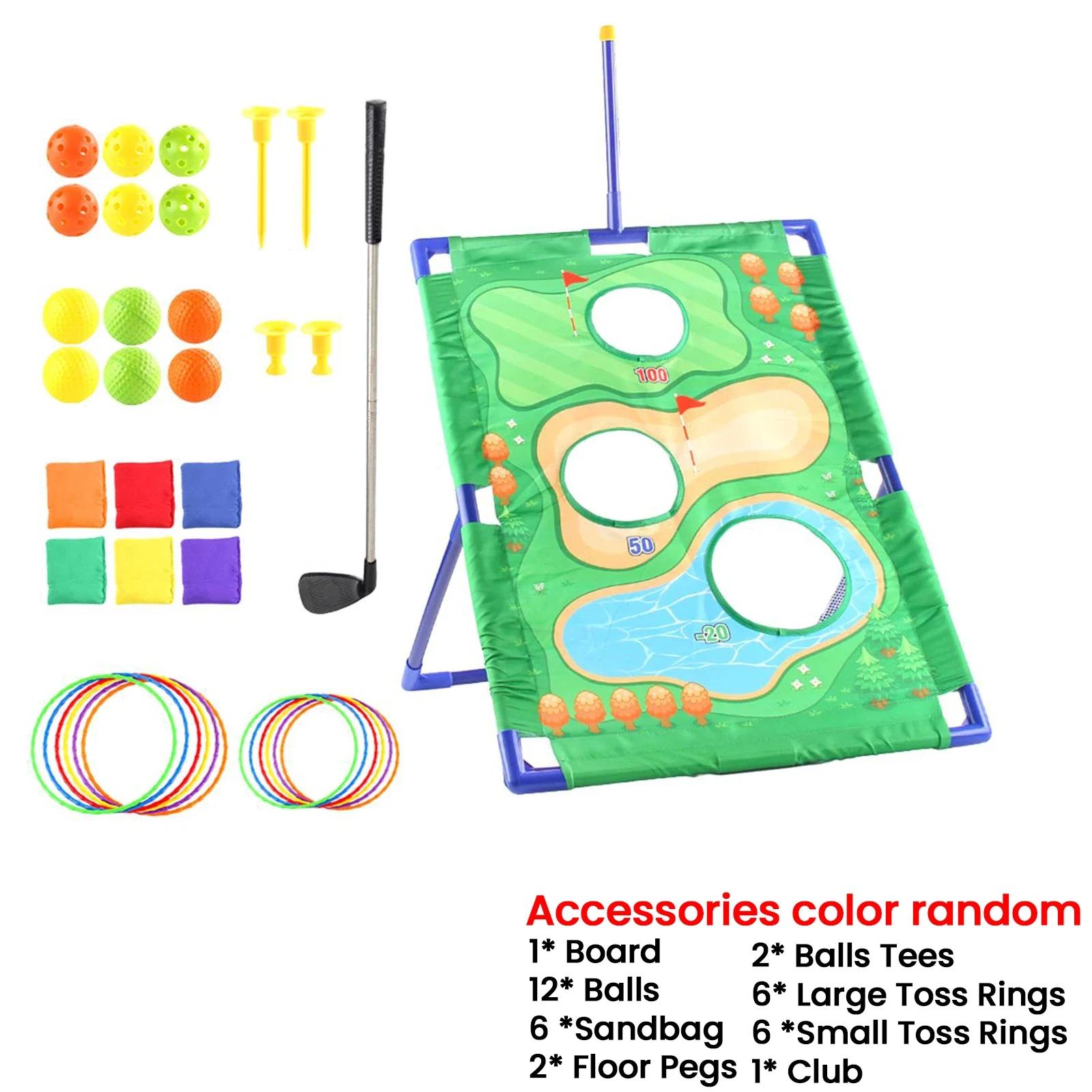 3In1 Outdoor Games for Children Kids Golf Set Toy Sports Golf Putting Practice Mat Bean Toss Bag Leisure Time Corn Hole Set