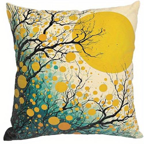 Home Decor Yellow Moon and Tree Pattern Decorative Pillow Pattern Cushion Cover Suitable for Sofa Bedroom Car Pillow Cover