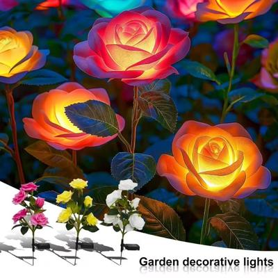 HeadeSolar Rose Light LED Décoration de jardin Simulation extérieure Étanche Cour Parc Insertion au sol Pelouse Lumière