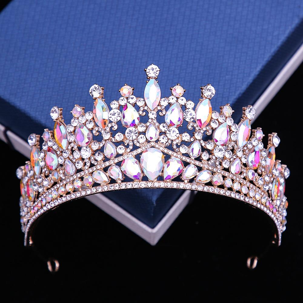 DIEZI 14 Colors Pink Green Blue Opal Crystal Tiara Crown Women Girls Wedding Elegant Luxury Princess Party Hair Dress Jewelry