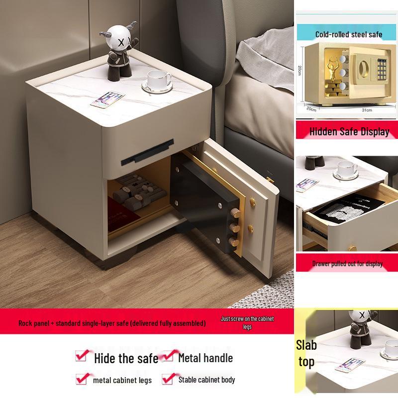 Smart Multifunctional Bedside Safe: Minimalist Square Design for Bedroom and Living Room