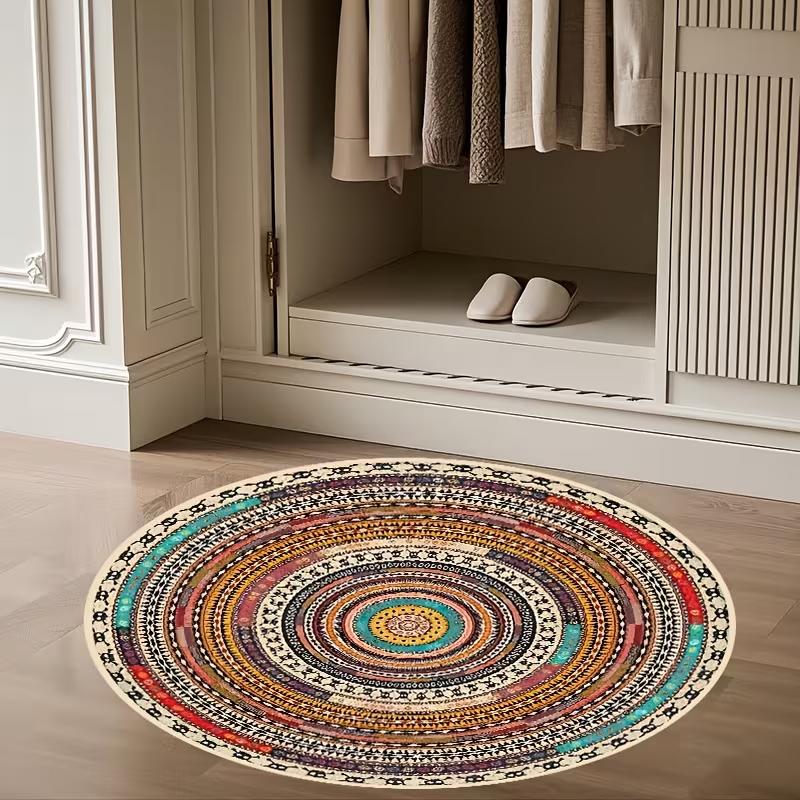 Nowoczesna geometryczna mata w stylu boho Retro Kremowa okrągła mata Miękki puszysty dywan do salonu sypialni Dekoracja domu Dywan