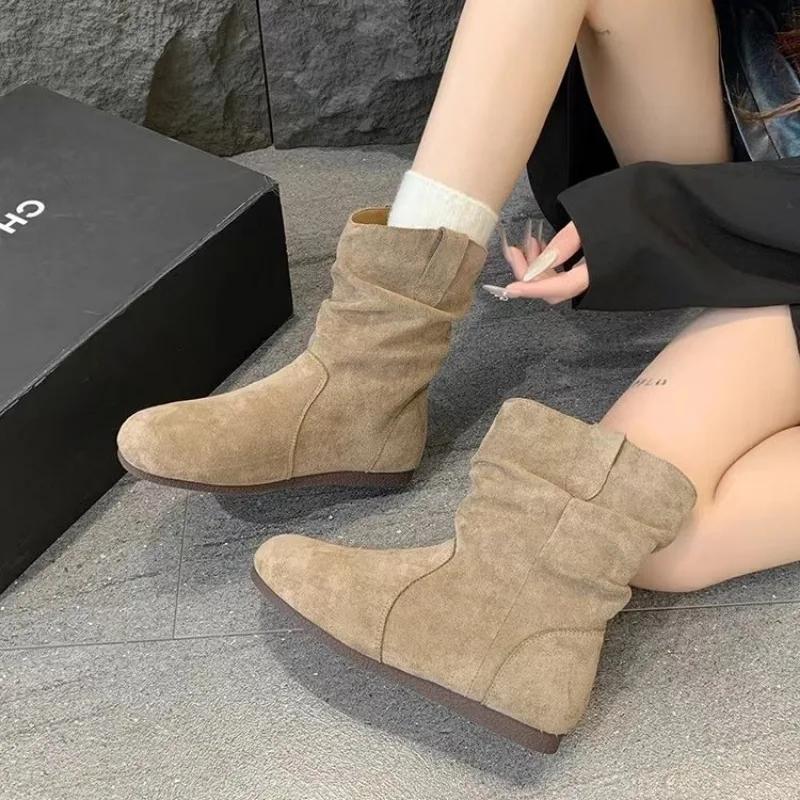 Flat Bottomed Stacking Boots for Women's Spring Autumn Single Shoes 2024 New Soft Soled Midsole Short Boots Women Shoes