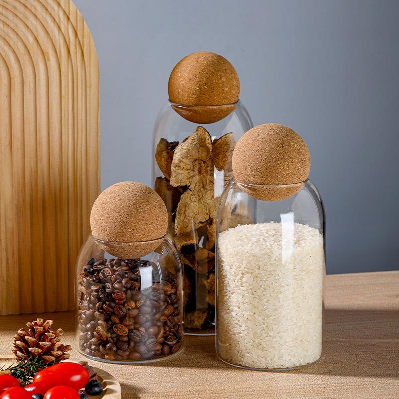 Borosilicate Glass Storage Jar with Cork Stopper for Tea, Coffee Beans & Cereal