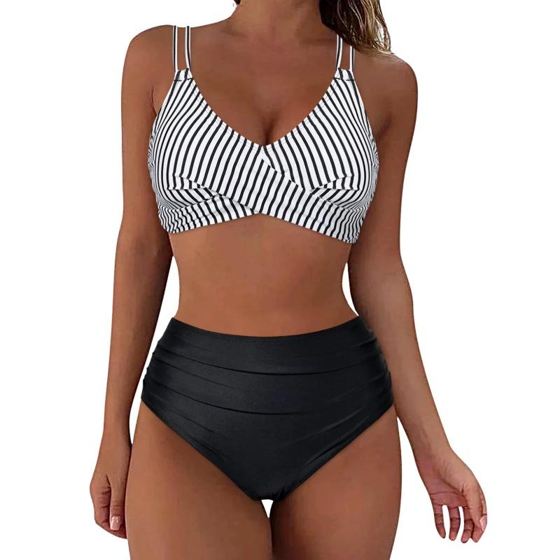 Women's Floral Print V Neck High Waisted Two Piece Swimsuit