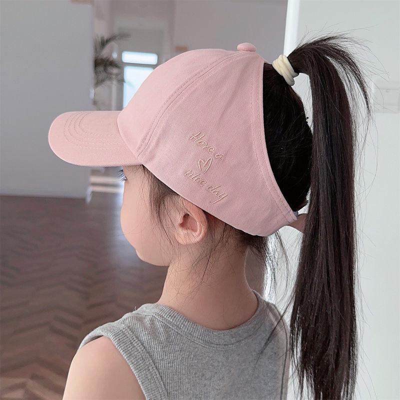Hot High Ponytail Kids Hat Baseball Cap for Girls OutdoorTravel Sun Hat Adjustable Children Peaked Cap Hollow Back Ponytail Caps